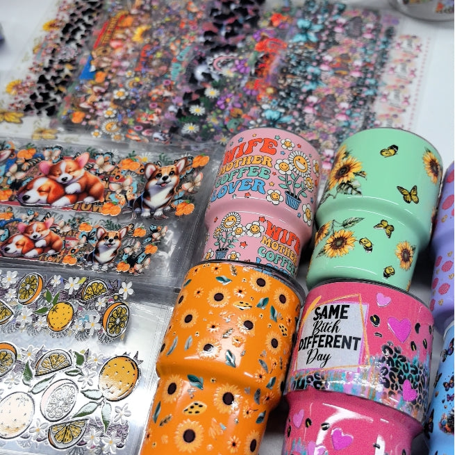 Wholesale 3oz mini stainless steel cup UV DTF stickers Random 20pcs/50pcs Wraps For DIY Craft